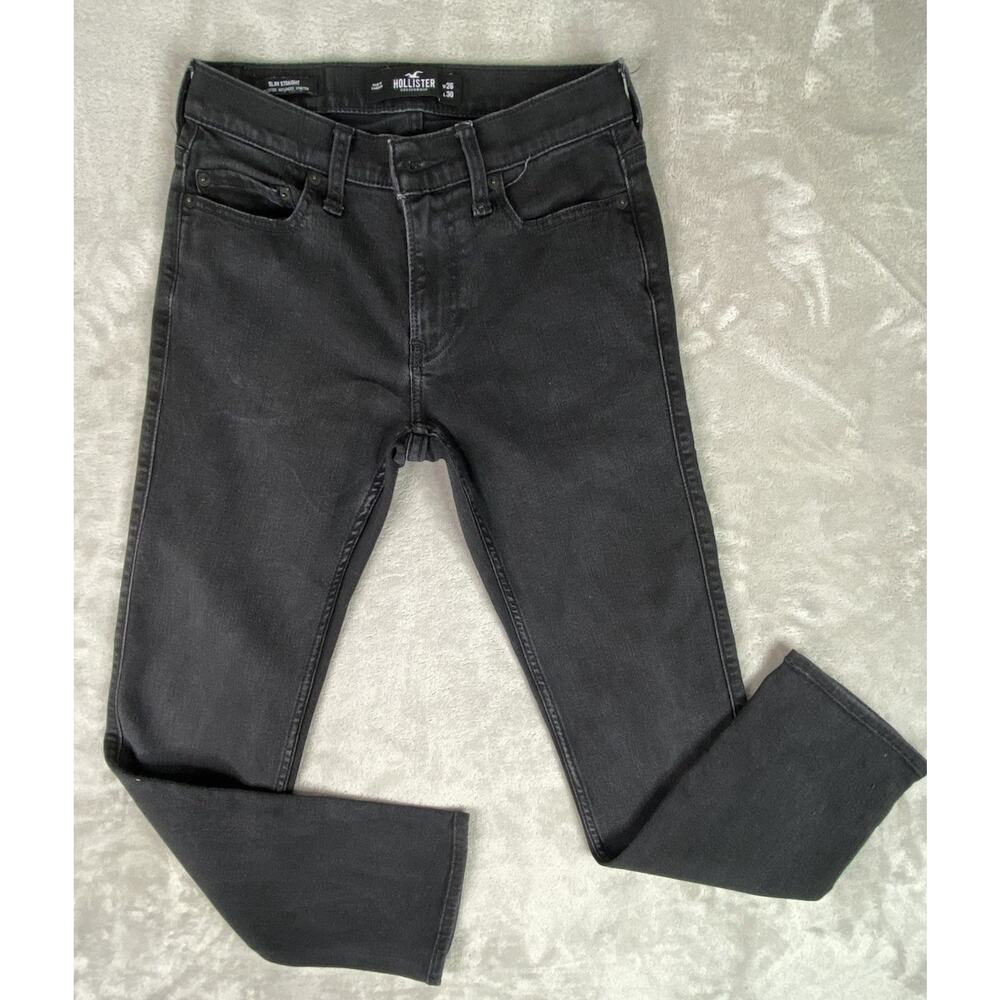 Hollister Mens 26x30 Black Denim Jeans Slim Straight Leg